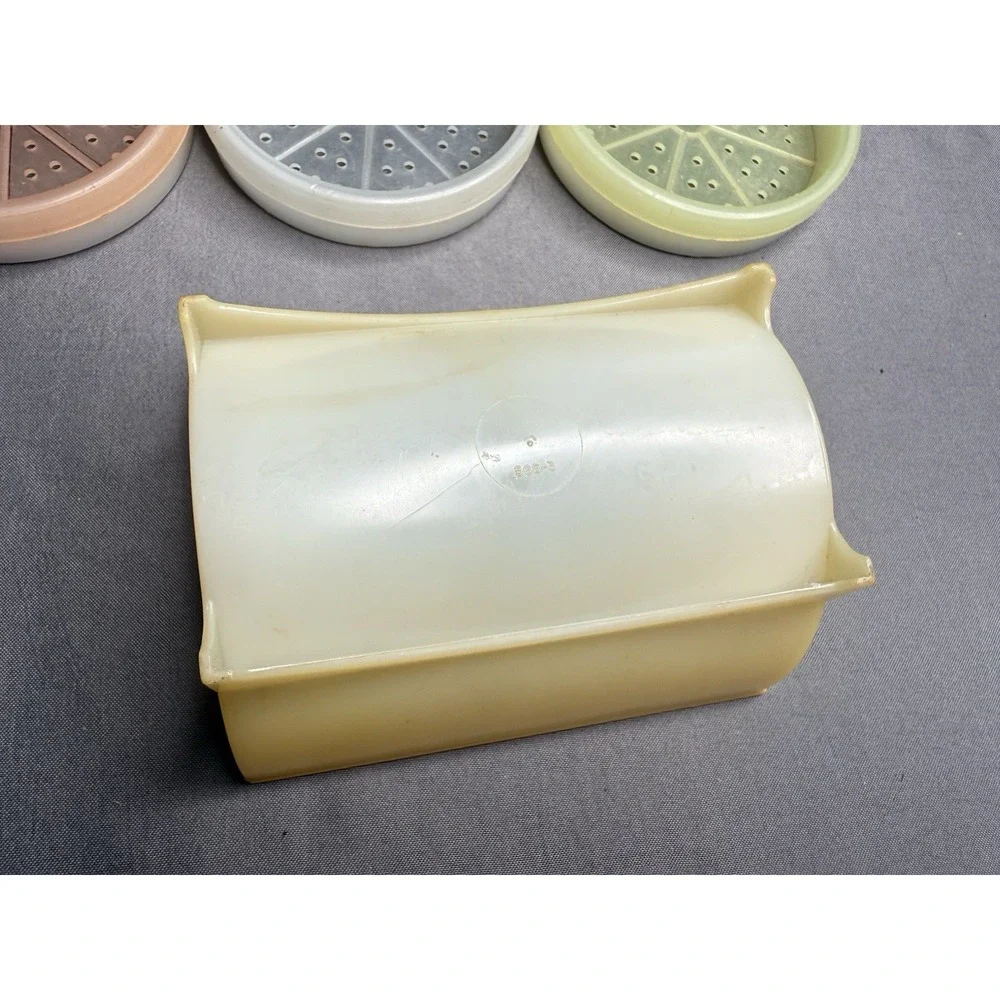 Vintage Tupperware Wagon Wheel Coasters with Holder Set of 6 - Pastel Colors